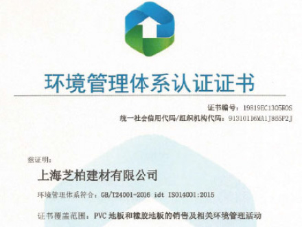 環(huán)境管理體系認(rèn)證證書(shū)